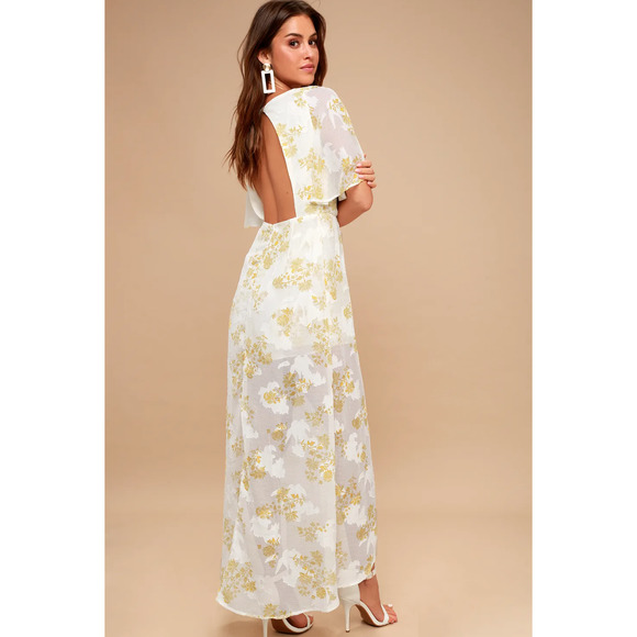 4SI3NNA Luna White and Yellow Floral Print Maxi Romper Small - Picture 2 of 16